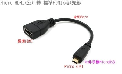 Micro HDMI公 轉 to 標準HDMI母短線 轉接線 轉接頭 Type D公 Type A母【玉蜀黍的窩】