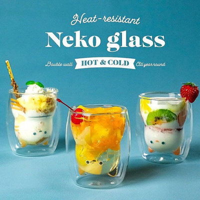 《❣️預購。日本。新型 動物玻璃   貓版耐熱玻璃杯 雙層結構 可愛貓咪 270ml 🐈 》