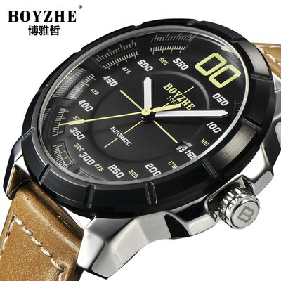 【潮裡潮氣】BOYZHE/博雅哲陀飛輪機械錶爆款休閒防水男士皮帶手錶WL017