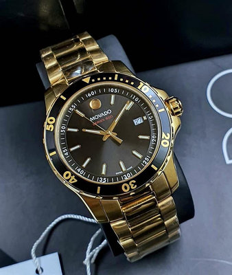 MOVADO Series 800 黑色面錶盤 金色不鏽鋼錶帶 石英 男士手錶 2600145