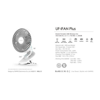 🌸領券現折 ONPRO UF-IFAN Plus 小夜燈夾扇 靜音 USB 可拆前蓋 防滑 隨身攜帶 風扇