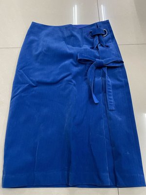 出清 二手 IROO 寶藍色 造型裙 絨布材質 有內裡 綁帶 及膝裙 36號 M號 女裝 古著 裙子 氣質