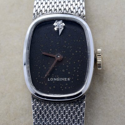 《寶萊精品》Longines 浪琴銀黑圓弧1p鑽飾女子錶