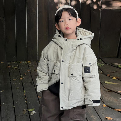 童裝兒童沖鋒衣外套2023冬季新品男童工裝夾棉加厚派克服