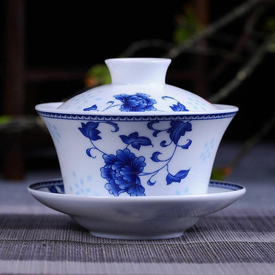 景德鎮陶瓷仿古青花功夫茶具三大才蓋碗白瓷直銷茶杯套裝