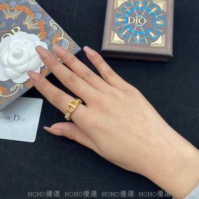 現貨-DIOR 最家戒指字母開口珍珠彩鑽戒指女 時尚高品質簡約
