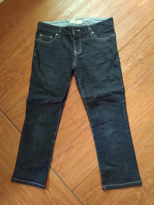 [99go] 近全新 日本專櫃 A.ROSE 水鑽 丹寧色 白線 牛仔褲 2號 七分 八分褲