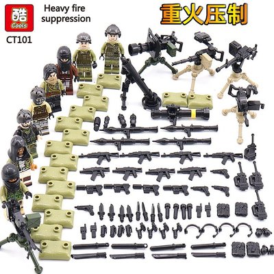 跨境熱賣兒童兼容樂高第三方軍事積木人仔重火壓制拼裝玩具CT101