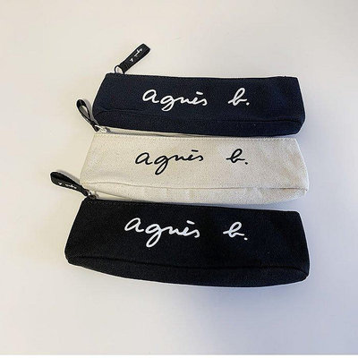 Leann代購~agnes b 新款帆布袋 文具袋 筆袋化妝包日韓時尚便捷印