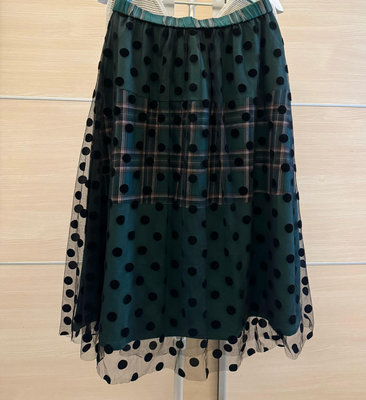 時尚百搭單品💖斷貨全新 a la sha 綠色M號點點格紋網紗造型裙 有型值得推薦