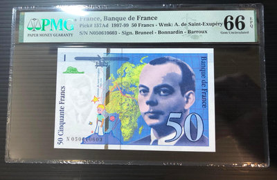 【評級鈔票】法國1999年 50 Francs 法郎 鈔票一枚 小王子圖案 PMG 66 EPQ 絕版少見~