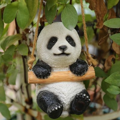 現貨 戶外庭院擺件花園裝飾 幼兒園林仿真動物樹脂熊貓樹上裝飾品掛件