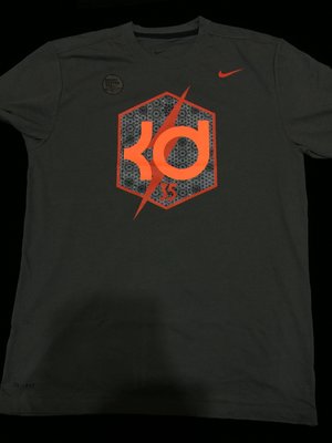 全新正品 NBA Nike Kevin Durant KD 灰 橘 雷神  短T 短袖 L