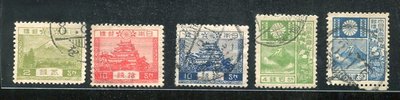 日本郵票#19042527 , 風景切手 , 舊票5枚 , 1926-1937 , 品相如圖