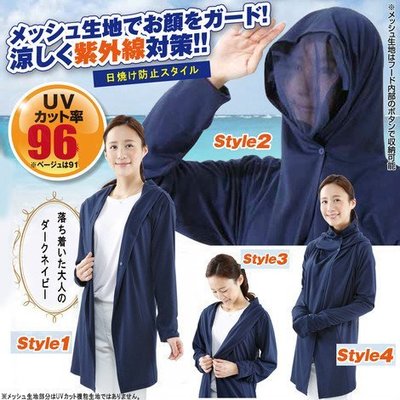 日本抗UV防晒外套 正防紫外線材質  連帽面紗中長款女士外套 輕薄透氣日本防晒衣 有分尺寸