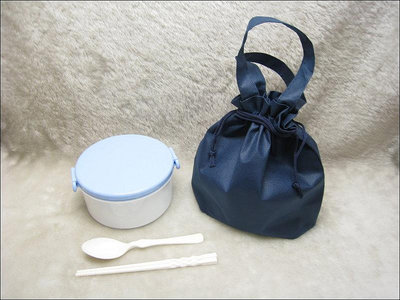 環保餐具組-圓型便當盒(900ML)+餐具+束口袋-BOX-702 藍色系