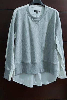 （冬出清）歐洲品牌 EUROPEAN CULTURE 義大利製，異材質接合前短淡灰色棉衫(內刷毛）後長白襯衫，尺寸M碼有彈無內裡 Fendi 迪奧 whiple
