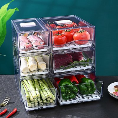 冰箱收納盒抽屜式保鮮盒透明廚房專用多層食物蔬果 ~特價