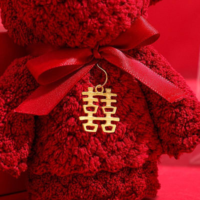 CCの屋Smile 紅色毛巾 小熊禮盒毛巾 婚慶款，小熊造型酒紅毛巾，伴娘伴手禮，可裝喜糖，結婚，回禮用品，禮物