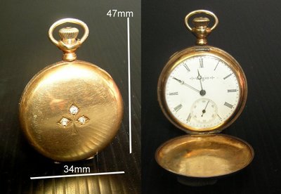 【三合苑】Elgin Watch古董機械小懷錶 (1899年)  14K金   3顆真鑽      17 jewels