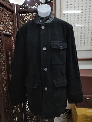 (二手瑕疵品)DKNY皮領羊毛混紡短大衣(M)(B845)