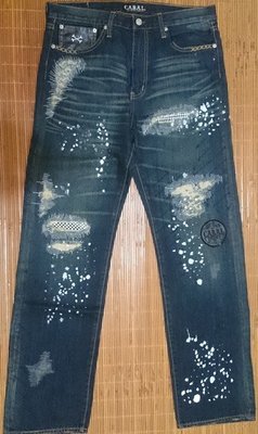 【日系雜舖】CABAL 潑漆 破壞 貼布 千鳥紋 重磅 牛仔褲