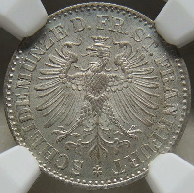 【NGC MS66】德國法蘭克福1866年3克魯澤小銀幣