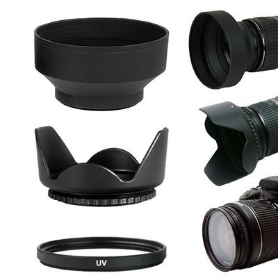 相機用品 58mm富士X-T20 X-T2 T10 A2 X-E2 18-55遮光罩+UV鏡+鏡頭蓋16-50