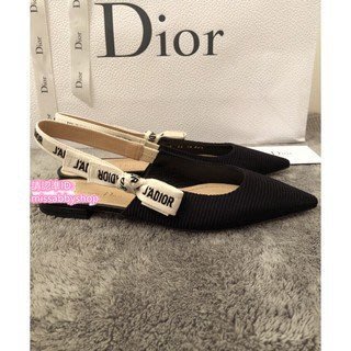 【二手正品】 Dior J'ADIOR Christian 蝴蝶結飾帶 露跟 刺绣高跟鞋 平底鞋 包鞋