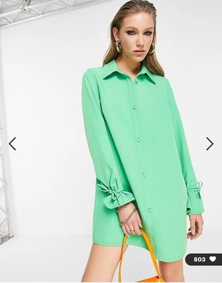 (嫻嫻屋) 英國ASOS-Extro & Vert 優雅時尚名媛綠色襯衫洋裝PE22