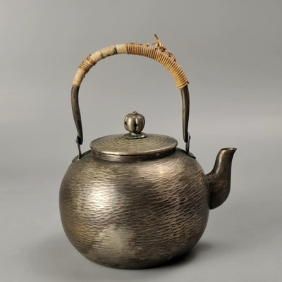 。銀仕上日本銅壺老銅壺水注。老物，手工錘目紋，使用