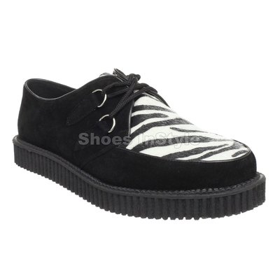 Shoes InStyle《一吋》美國品牌 DEMONIA 原廠正品英式龐克歌德斑馬紋麂皮平底鞋 出清『黑白色』