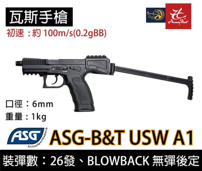 昊克生存遊戲-騎翼鶯歌 ASG B&amp;T USW A1 衝鋒槍 瓦斯手槍 戰術魚骨 摺疊槍托 黑