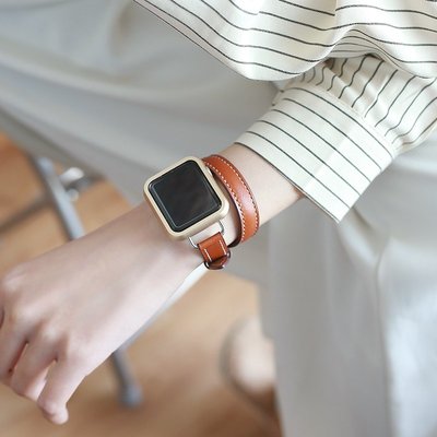 森尼3C-愛馬仕同款真皮錶帶 Apple Watch 7 6 SE 蘋果手錶帶 iwatch7 45mm 41mm 雙圈錶帶-品質保證