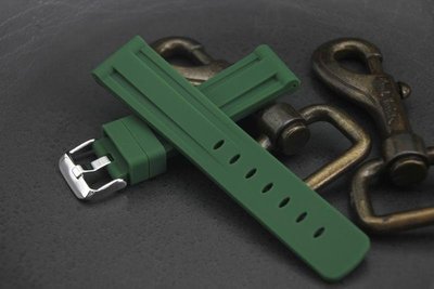 高質感22mm矽膠錶帶替代小沛雙凹溝紋oris promaster seiko 軍綠色