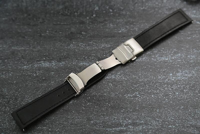 最後1條處理∼22mm黑色可替代浪琴seiko原廠錶帶,牛皮錶帶方便雙按式保險扣
