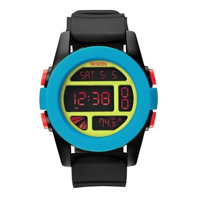 美國東村【NIXON】 The UNIT率性概念雙時區運動錶-藍框紅字x黑膠帶/46mm