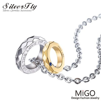 《 SilverFly銀火蟲銀飾 》【MiGO】摯愛白鋼對鍊-白(中)&玫瑰金/金x天然藍寶石 托帕石