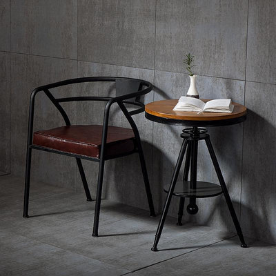 loft美式復古工業風鐵藝皮革沙發休閑椅凳子餐椅咖啡廳家用椅椅子