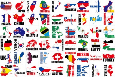 地圖款防水貼紙，日本、香港、泰國、新加坡、馬來西亞、美國、英國、法國、德國、西班牙、義大利、瑞士共12張