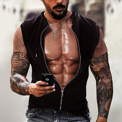 【服飾】歐美時尚3D個性男士T恤肌肉男圖案數碼印花潮流短袖體恤