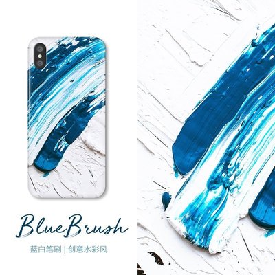 下殺-iOS 6 冷淡風 藍白筆刷 蘋果 7 plus 塗鴉手機殼 iPhoneX 鋼化玻璃手機殼 iPhone 6s