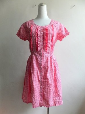百貨專櫃 義大利 CUMAR 夏季 氣質淑女 收腰顯瘦 格紋 開襟 洋裝 - 粉紅- M號-新