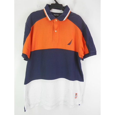 男 ~【NAUTICA】海軍藍+橘紅色+白色POLO衫 L號(4D51)~99元起標~
