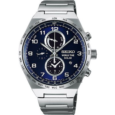SEIKO 精工 SPIRIT 太陽能兩地時間計時腕錶-藍/41mm V195-0AE0B(SBPJ023J)