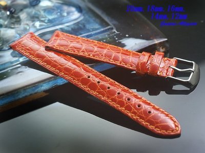 【時間探索】進口純正鱷魚皮高級錶帶橘紅色 ( .20mm.18mm.16mm.14mm.12mm)