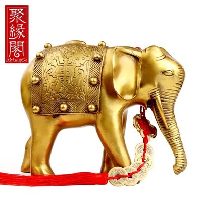 【熱賣精選】黃銅大象擺件吸水象一對象客廳事業喬遷裝飾品 花紋8寸直鼻子款單只