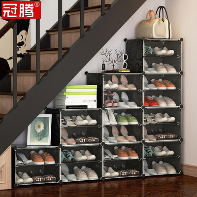 特價*樓梯下的儲物柜子階梯組合置物架斜角復式經濟型底部收納組裝鞋柜~居家