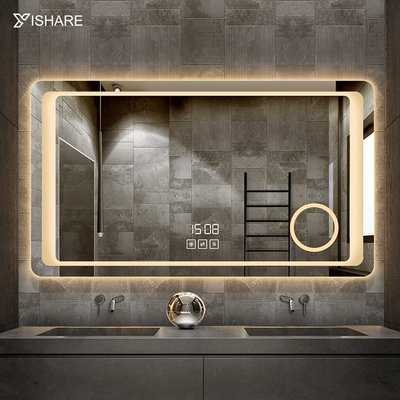 現貨熱銷-Yishare壁掛led浴室鏡子衛生間廁所智能觸摸屏防霧衛浴帶燈化妝鏡爆款
