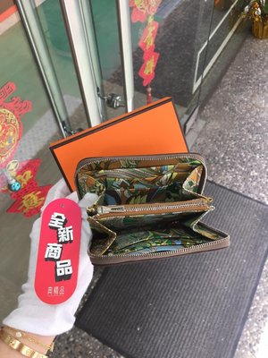 典精品 Hermes 全新 大象灰 epsom wallet ㄇ型 拉鍊絲巾 silk in 短夾 卡片 零錢包